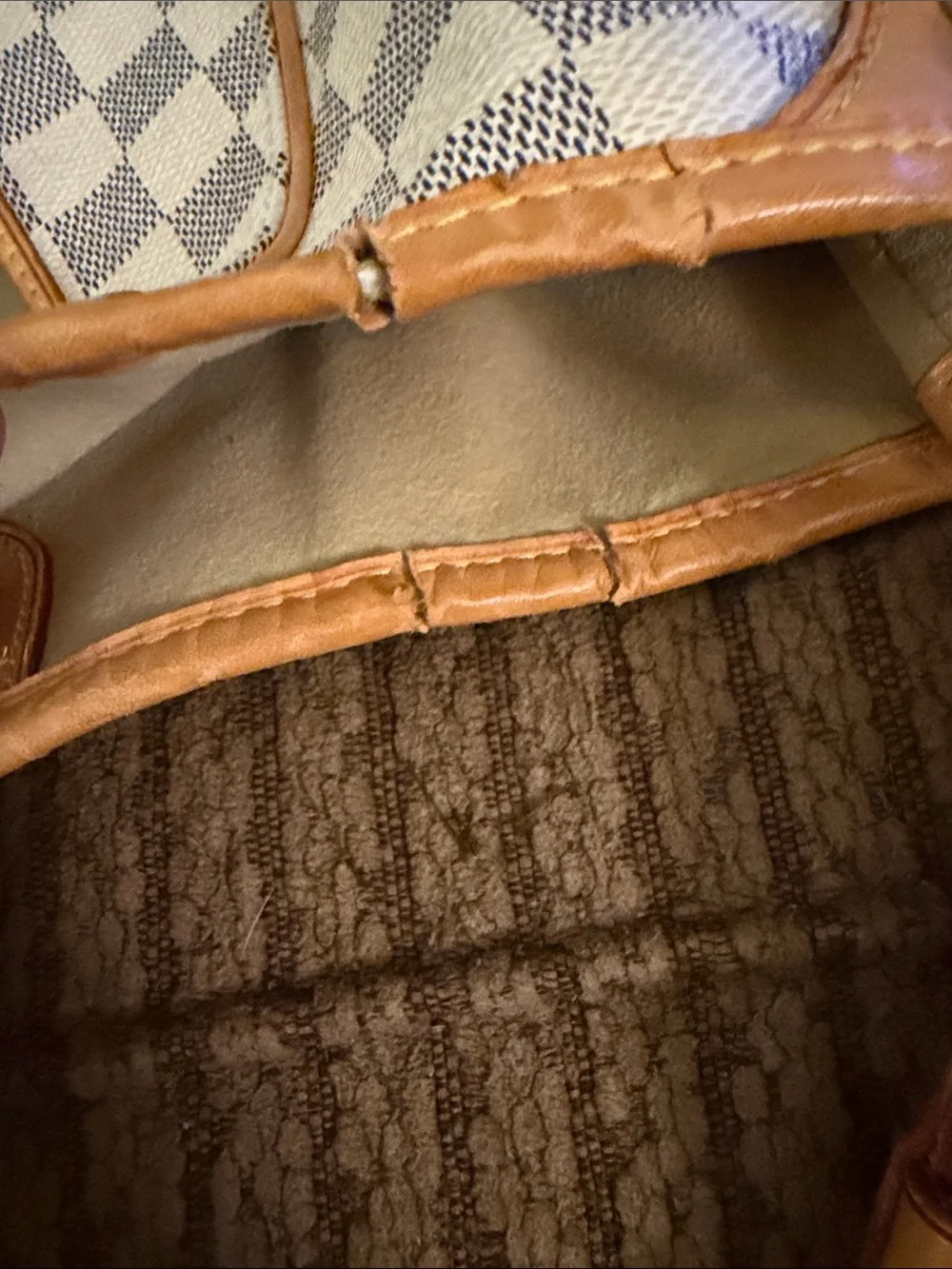 Louis Vuitton Damier Azur Galaria Canvas Shoulder Bag in White and Tan Leather